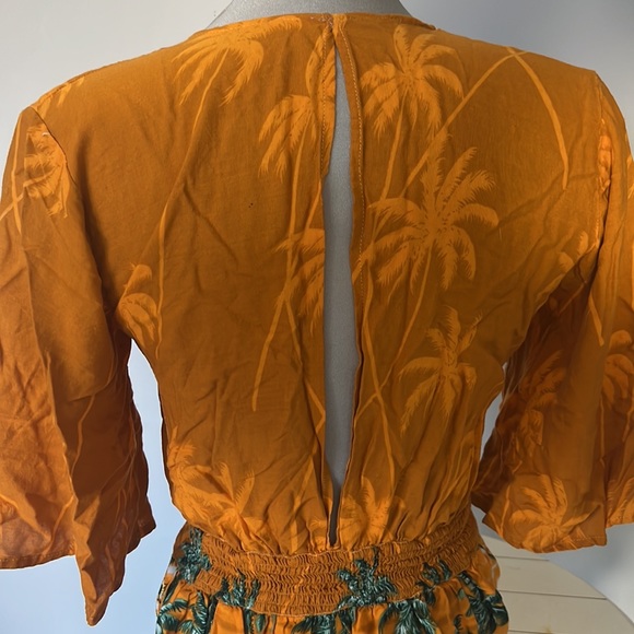 Tie front tropical burnt orange romper - Picture 7 of 8